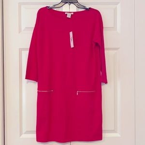 Gorgeous Designer Joan Vass Solid Boatneck Dress Azalea Color Size LP